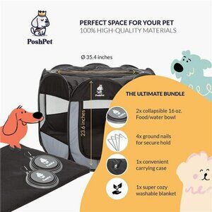 Portable Pet Playpen with Blanket, 2 Bowls & Case